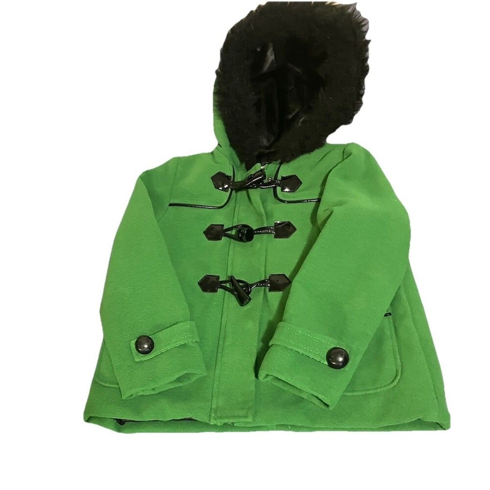 KC Collections Little Girls Green Pea Coat, Back to School Classic Large 4T